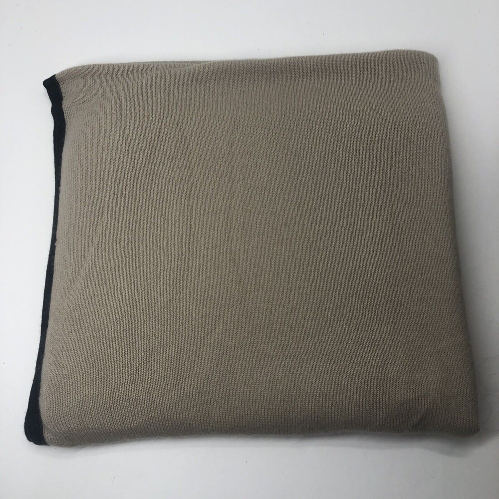 Armand Diradourian 100% Cashmere Travel Blanket Cream/Dark Grey 66 X 68 **READ**